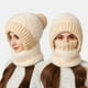 thumbnail image 1 of Pasamontañas de invierno 3 en 1 con forro polar, bufanda y mascarilla | Tejido resistente al viento y cálido para mujer, 1 of 6