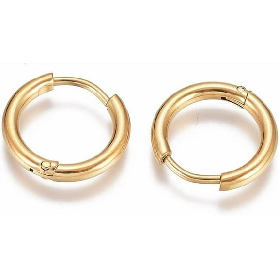 Real 18K Gold Plated Surgical Steel Sleeper Tiny Hoop Earrings with 316 Surgical Stainless Steel Pin Helix Ring Daith Ring Lip Ring Nipple Ring Snug Ring Rook Ring Body Piercing Jewelry 10mm