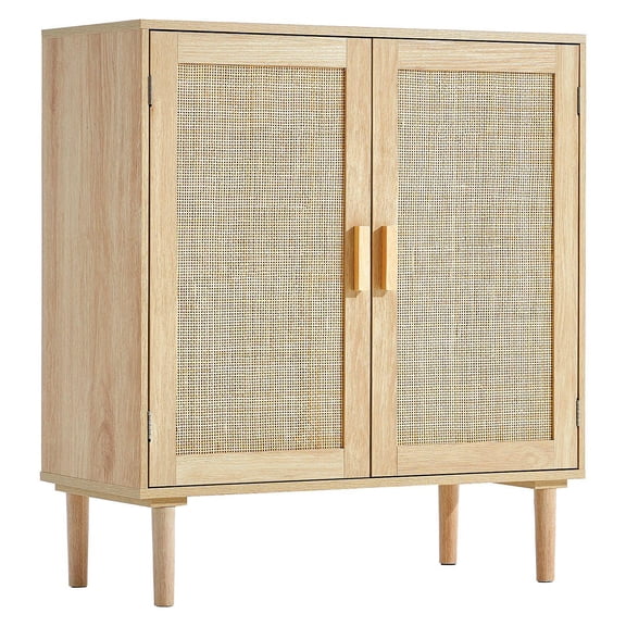 Rattan Storage Cabinet with 2 Magnetic Doors Adjustable Shelves Sideboard for Hallway Entryway Living Room Kitchen Natural