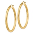 thumbnail image 2 of Real 14kt Yellow Gold Satin and Diamond-cut 3mm Round Hoop Earrings; for Adults and Teens; for Women and Men, 2 of 4