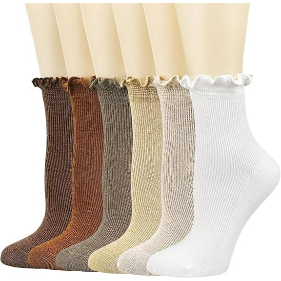 Mizimin Womens Crew Socks Ruffle Casual Cotton Frilly Breathable Cute Knit Lettuce Trim Ankle Socks 6 Pack