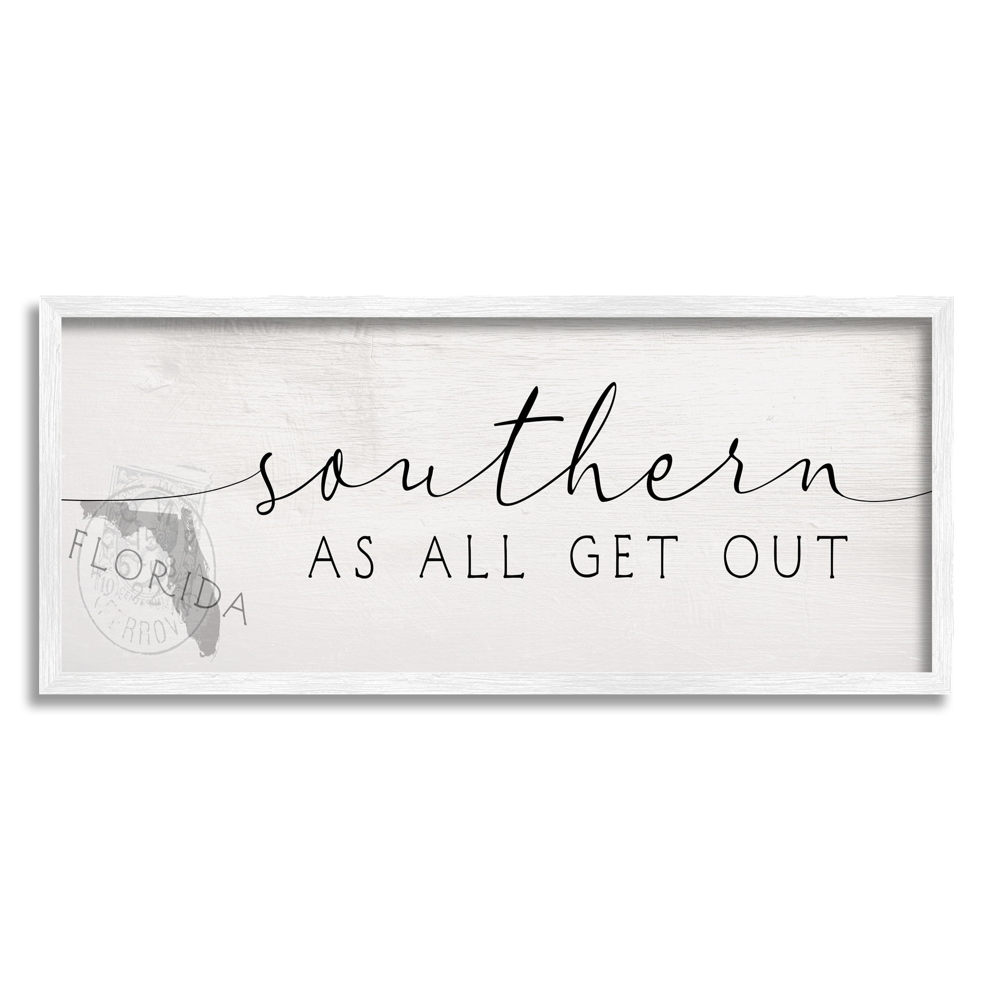 Stupell Industries Florida State Outline Southern As All Get Out Quote Typography Painting Black Framed Art Print Wall Art, 13 x 30