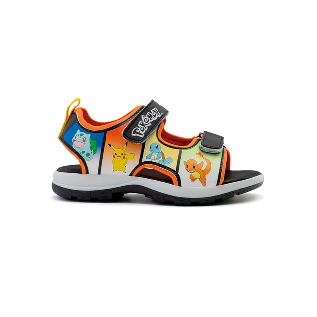 Yuyin Sandalia Pokémon Negra para Niños Comodidad Duradera Estampados de Pikachu Charmander Bulbasaur Squirtle Velcro Ajustable Suela Antideslizante Ideal para Verano y Juegos