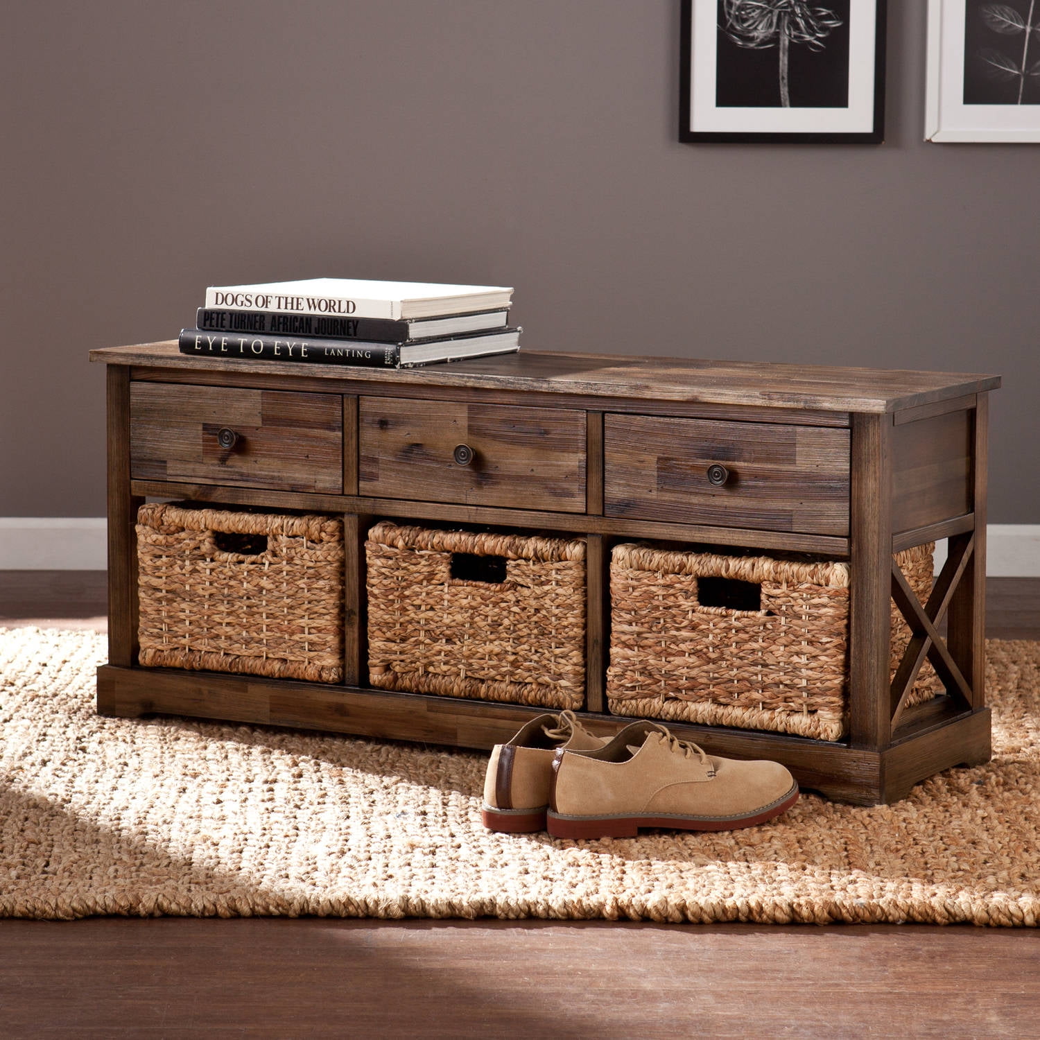 Corrine Storage Bench With 3 Baskets Distressed Walmart Com