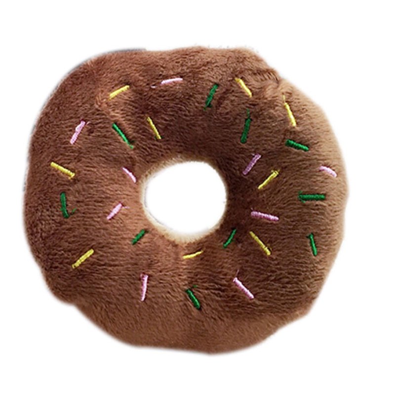 TureClos Pet Donut Shape Plush Play Toys Pet Chew Squeaky Toy Dog Cat