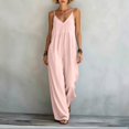thumbnail image 6 of gakvbuo Summer Jumpsuits For Women Casual Dressy Wedding Camis Sleeveless Suspender Romper Solid Color Spaghetti Strap V-Neck Wide-Leg Pants, 6 of 6