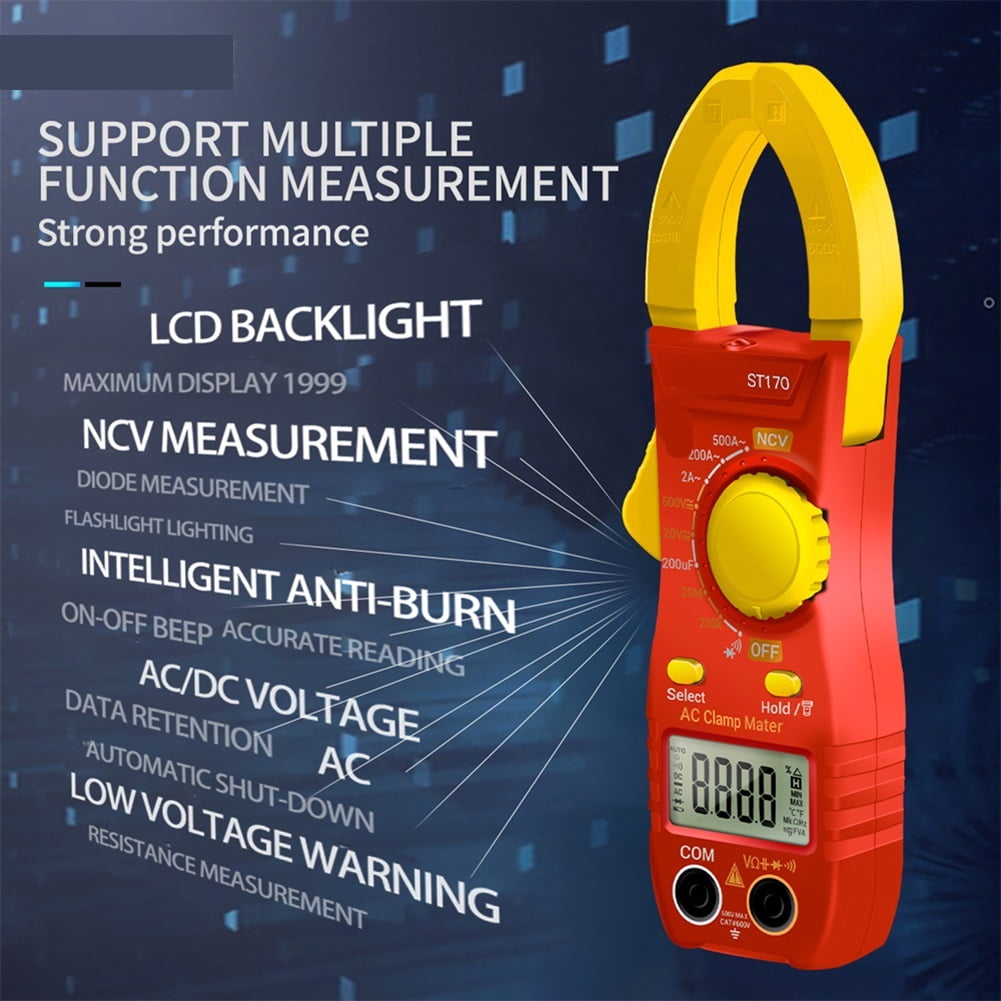 Digital Multimeter Backlit Display Current Voltage Resistance Capacitance Tester Clamp Meter NCV ,High&Low Sensitivity