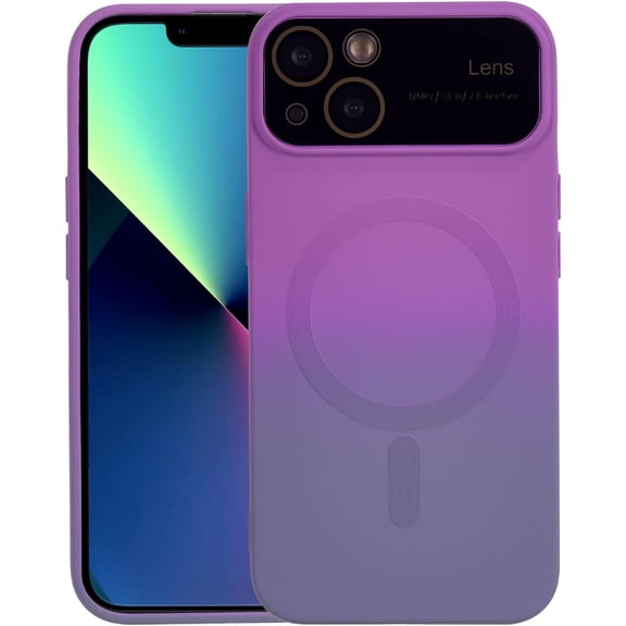 Magnetic for iPhone 13 Case,Soft Silicone Gradient Color iPhone 13 Phone Case with Full Camera Protection,Slim Anti-Scratch iPhone 13 Case Cover Compatible with MagSafe,Purple Gray