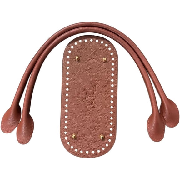 Oval Crochet Bag Bottoms Brown Handbag Handles Replacement Knitting Pu Leather Insert Bag Cushion Base Bottom Shaper Short Strap for DIY Purse Crossbody Tote Shoulder Bag Backpack Making