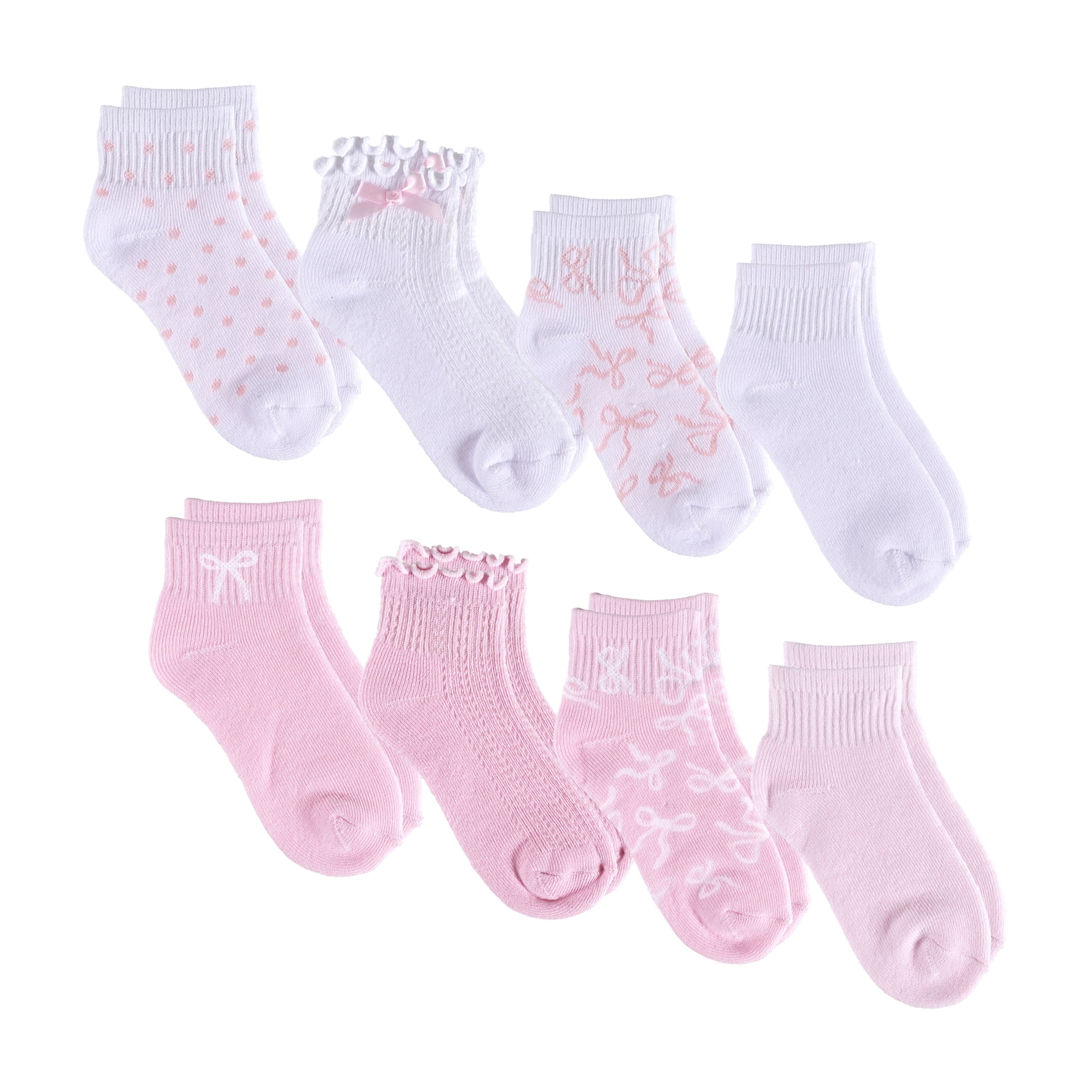 Kensie Girls Full Cushion Quarter Kids Socks (8-Pack) – 3D Bow