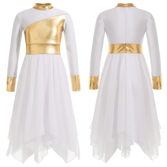 YONGHS Kids Girls Metallic Long Sleeve Praise Lyrical Dance Dress