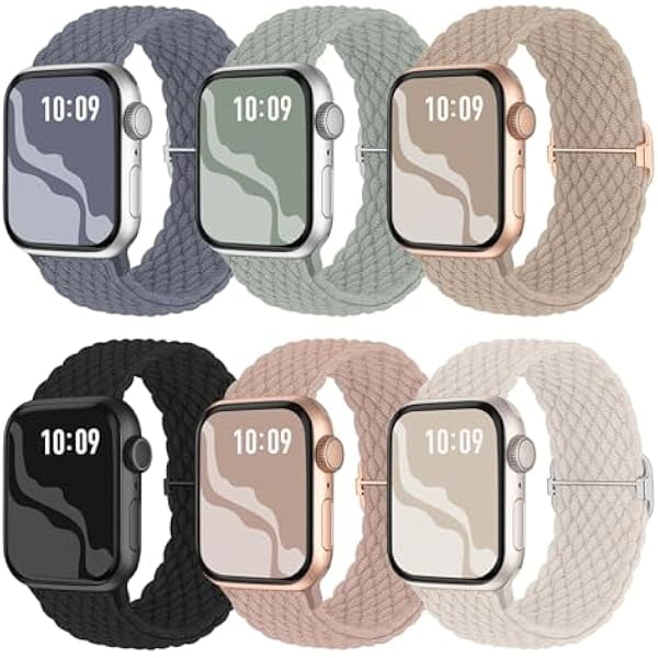 wonima11 6 Pack Braided Solo Loop Compatible with Apple Watch Band 38mm 40mm 41mm 42mm 44mm 45mm 49mm for Women Men,Stretchy Nylon Elastic Strap Wristband iWatch Series 9 8 7 5 4 3 2 1 SE Ultra