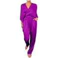 thumbnail image 2 of pstuiky Pajama Sets for Women Oversized Solid Color Comfortable Sleepwear with Pants Leisure Loose Fit V-Neck Short Sleeve Pajamas Womens Loungewear Purple 2XL, 2 of 7