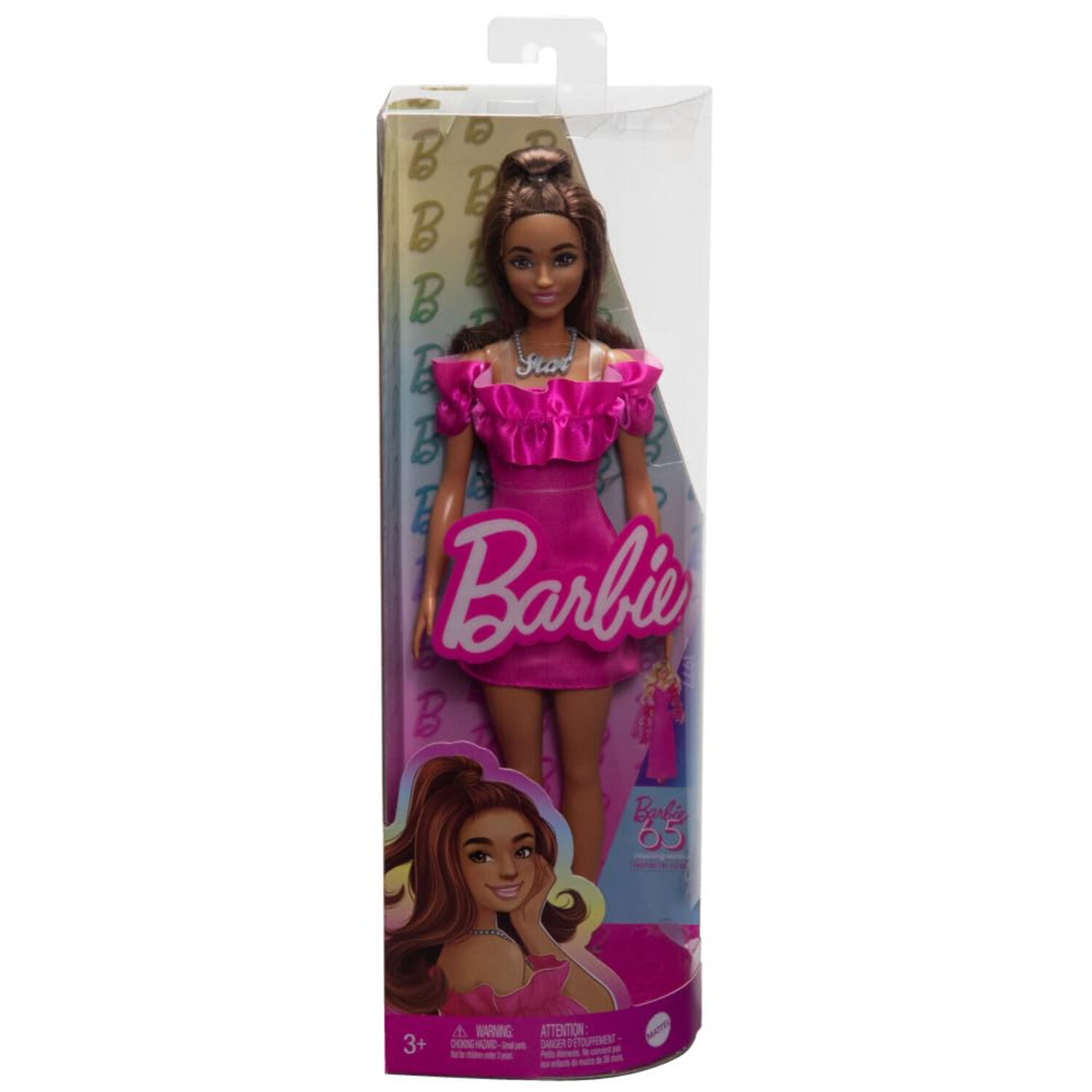 Barbie Collectable Fashion Doll with Brown Wavy Hair Half-Up Half-Down & Pink Dress