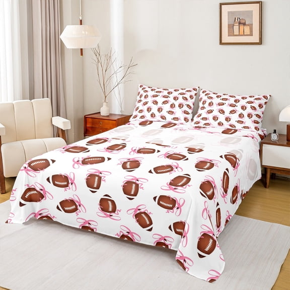 Manfei Pink Bowtie Rugby Twin Sheet Set (3-Piece) Football Sport Decor For Boys Girls