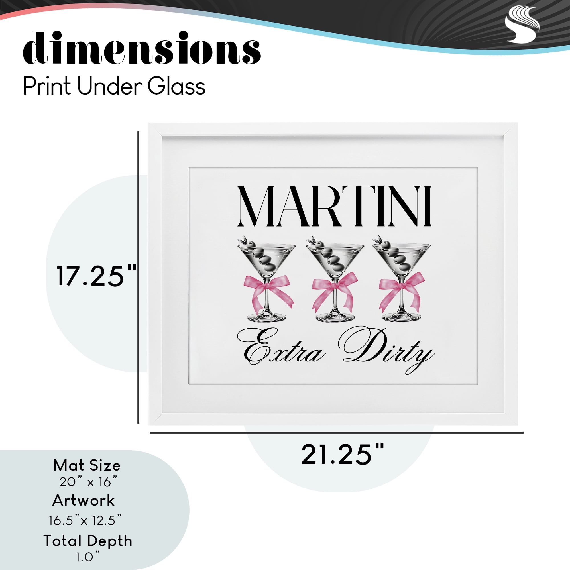 Stupell Industries Pink Ribbon Martini Trio White Framed Print Under Glass, design by Lettered and Lined