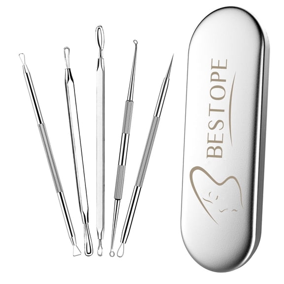 BESTOPE Blackhead Remover Pimple Popper Tool Acne Comedone Zit Extractor Kit for Nose Facial Pore, Blemish Whitehead Extraction Popping Needle,Stainless Steel with Metal Case