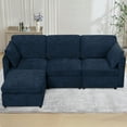thumbnail image 3 of ACMEASE 84” Chenille 3 Seats Sofa W/Movable Ottoman, Modern Fabric L-Shaped Couch with Soft Backrest, Upholstered Sectional Sofa with Armrest Pillows for Living Room, Office, Blue, 3 of 7