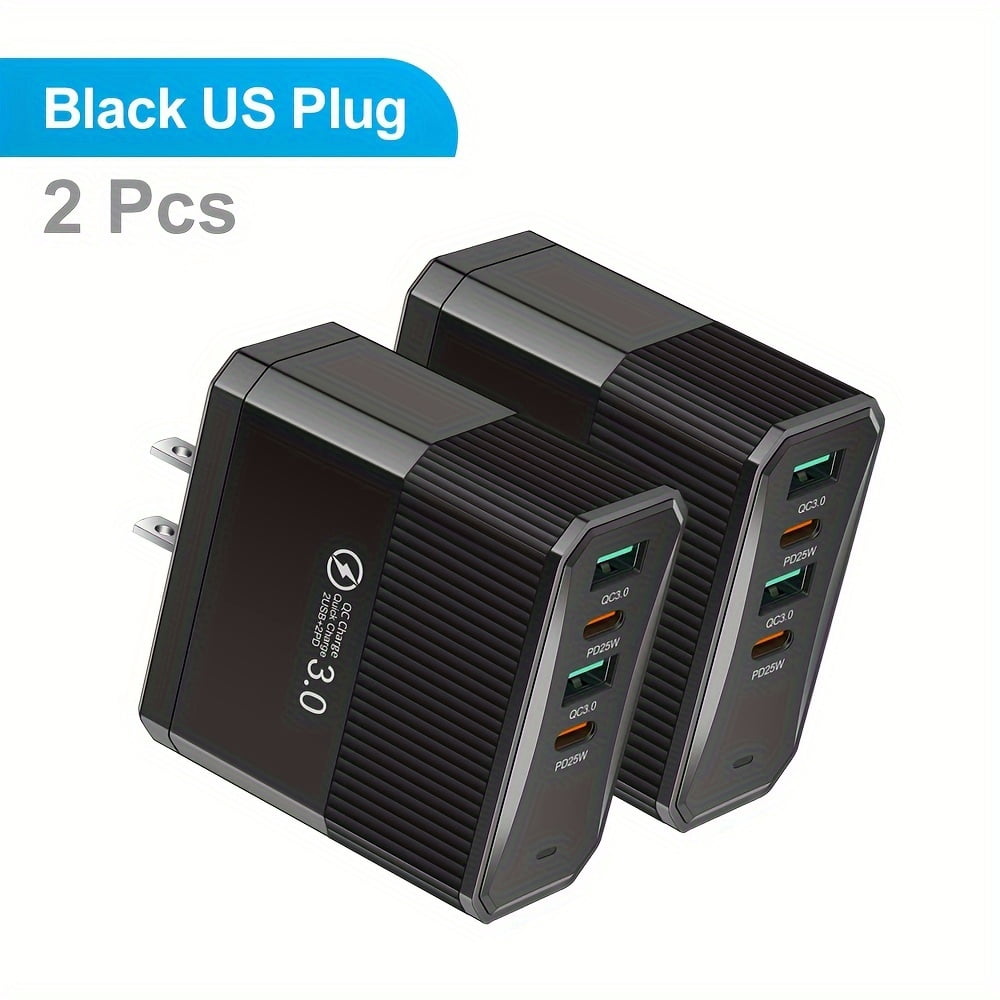 40W 2 QC3.0 + 2 PD Mobile Phone Fast Charging Adapter 2pcs, 4 Ports USB Type C Mobile Phone Charger, US Plug Portable Convenient Travel Charger Wall Charger