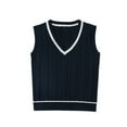 thumbnail image 3 of Women's Sweater Vest,Y2K Sleeveless Pattern Preppy Style Knitted Crop Tank Top for Girl V-Neck Knit Sweater Vest Solid Knit Vest (Navy,Small), 3 of 3