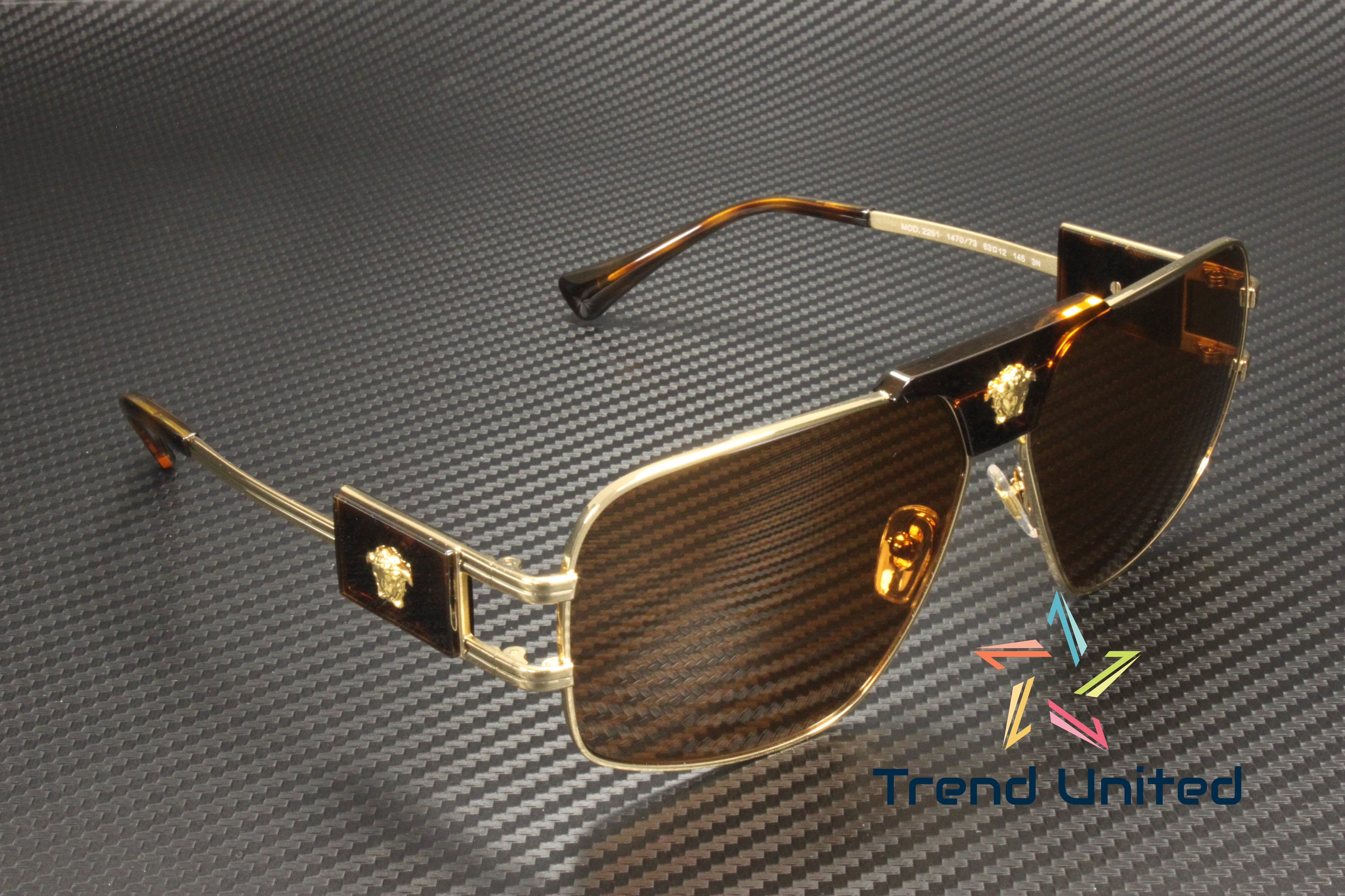 Versace VE 2251 Metal Unisex Square Sunglasses Gold & Black  display picture 1