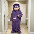 thumbnail image 4 of Monster Onesie Animal Pajamas Cosplay Costume with Slippers, Big Eyes Wide Mouth Monster Jumpsuit, Funny Character Outfit, Halloween Costume for Couples, Parties and Lounging Events, Dark Purple:L, 4 of 5