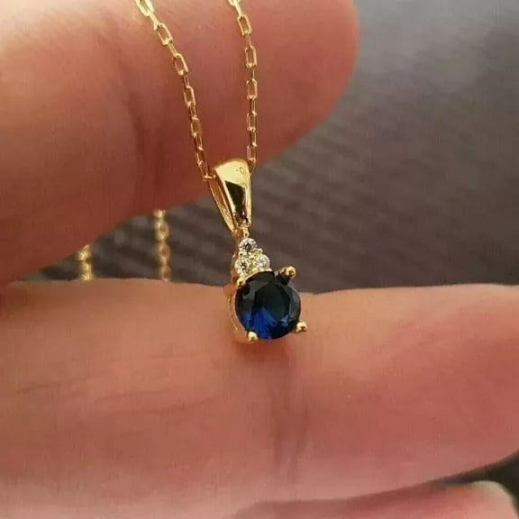 2 Ct Lab Created Blue Sapphire Solitaire Necklace Pendant 14K Yellow Gold Plated