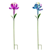 Evergreen 38.5"H Wind Spinner Flower Garden Stake, 2 Asst, Pink and Blue, 7.9'' x 7.9'' x 38.8'' inches.