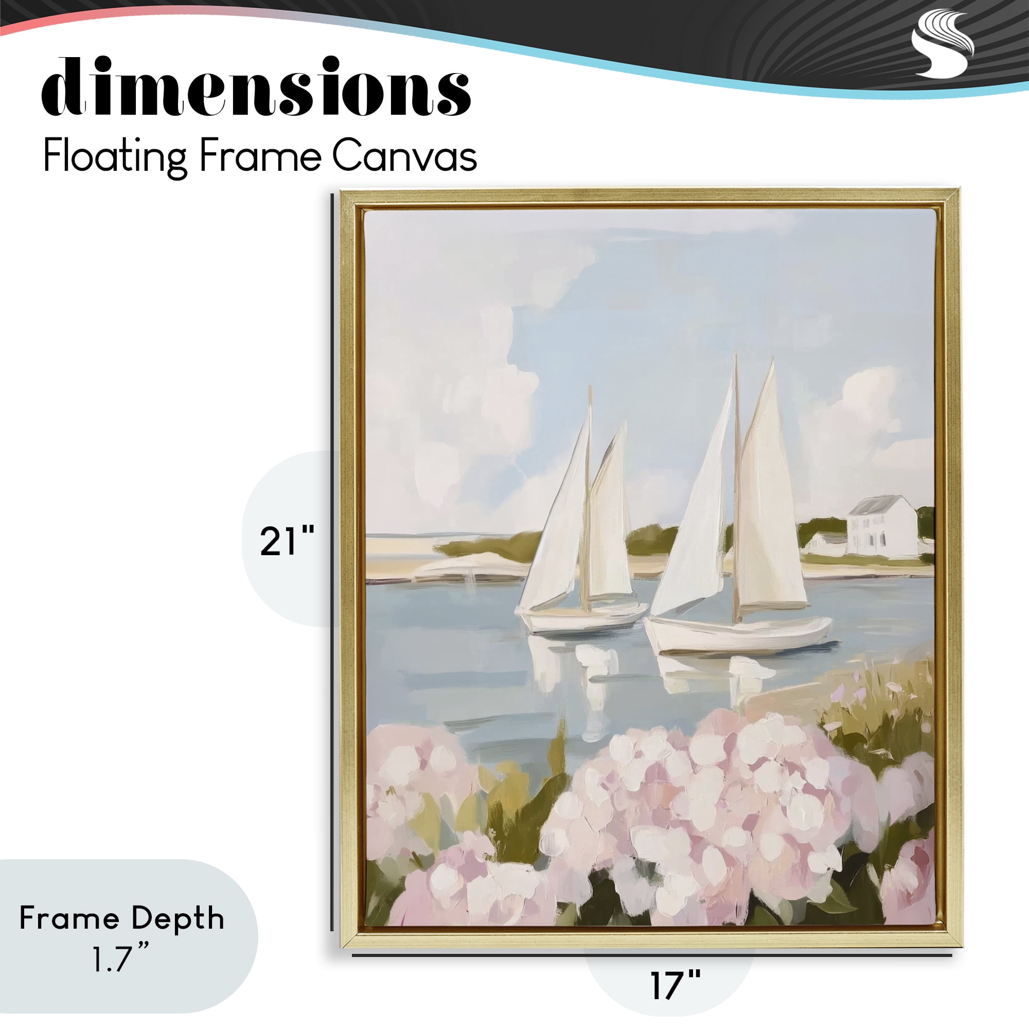 Stupell Industries Sailboat Duo with Pink Hydrangeas Gold Framed Floater Canvas Wall Art, design by Sisi and Seb