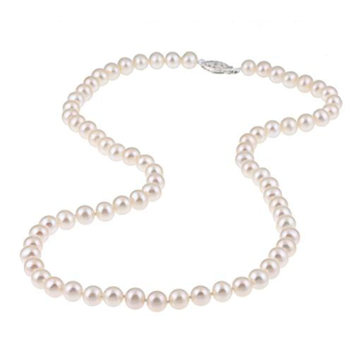 6-7MM White Real Natural Cultured Pearl Necklace Earring Set 20 INCHES LONG