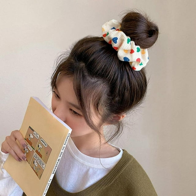 Tohuu Heart Printed Scrunchies Soft Heart Printed Hair Bands Cotton Woven Scrunchies Cute Girls Hair Accessories for Ponytail Ball Head Birthday Holiday Gifts high grade