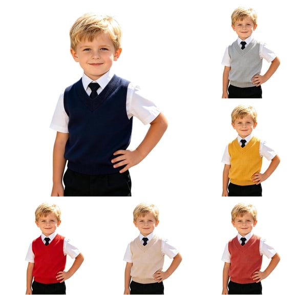 QWERTY Kids Boys Girls V Neck Sweater Vest Sleeveless School Uniform First Day of School Essential Size 18-24 Months