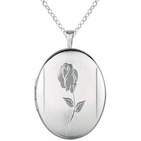Sterling Silver Oval-Shaped with Rose Locket