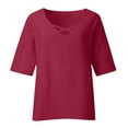 thumbnail image 4 of Amzcrzy Women Plus Size Cotton Linen Tops Women Summer Solid Casual Loose Basic Tops Fashion 3/4 Length Sleeves T Shirt Oversized V Neck Tees Tops Blouses, 4 of 5