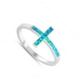 thumbnail image 4 of CHOOSE YOUR COLOR Blue Simulated Opal Sideways Cross Christian Midi Ring Sterling Silver Band CZ Female Size 8, 4 of 4
