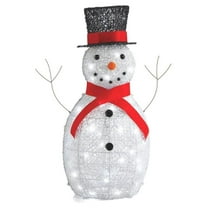 Pre-Lit Metal Snowman with Top Hat Christmas Decoration with Bright ., Outdoor Holiday Lawn Decoration, White with Red Scarf