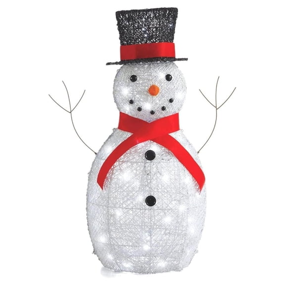 Pre-Lit Metal Snowman with Top Hat Christmas Decoration with Bright ., Outdoor Holiday Lawn Decoration, White with Red Scarf