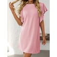 thumbnail image 4 of Yesfashion Women's Mid-Length Dress Twist Stripes Ruffled Short Sleeves Round Neck Dress, 4 of 9