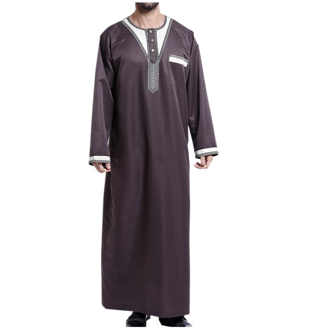 Birdeem Vestes pour Hommes Robe Musulmane pour Hommes Robe Arabe Style Long Manches Longues Col Rond Poches Longue Chemise Mode Robe Décontractée