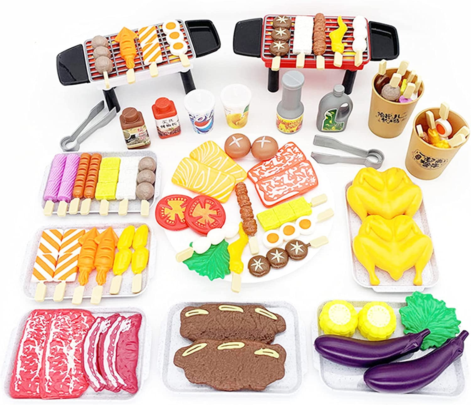 36Pcs BBQ Playset Pretend Play Food Toy Grill Set Barbeque Kitchen