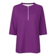 thumbnail image 6 of Feancey Womens 3/4 Length Sleeve Tops Casual Business Summer Tees Quarter Zip Up Collarless T-Shirt Dressy Trendy Going Out Blouse Purple S, 6 of 6