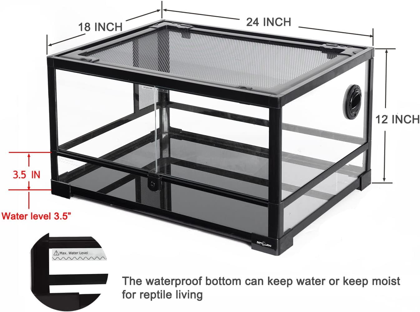 Full Glass Reptile Tank, Front Opening Reptile Terrarium, Double Hinged Opening Doors & Top Screen Ventilation Escape Proof Lid