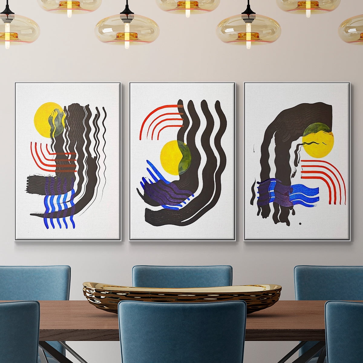 Shifting I - Framed Premium Gallery Wrapped Canvas L Frame 3 Piece Set - Ready to Hang
