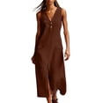 thumbnail image 2 of Gamivast Linen Midi Dresses for Women Casual V Neck Sleeveless Shift Dress with Pockets Button Up Front Slit Summer Dress Solid Everyday Lounge Vacation Dress, 2 of 8