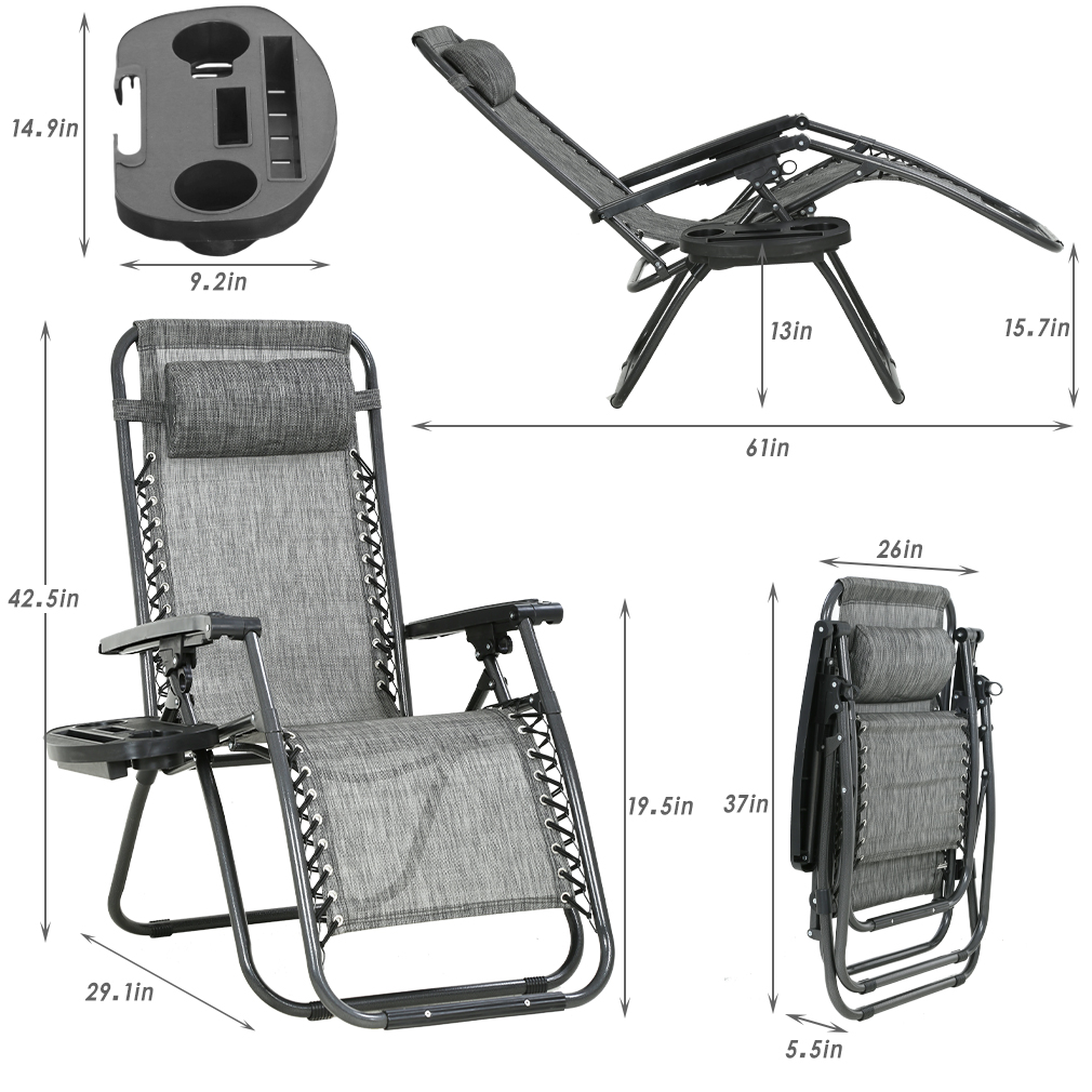 BestMassage 2 Pack Steel Zero-Gravity Chair - Gray and Black - image 3 of 7