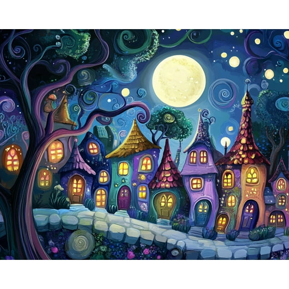 Paint by Numbers for Adults -Moonlight Fairy Tale Town-Acrylic Easy Paint by Numbers for Adults Beginner DIY Painting by Numbers for Gift Home Wall Decor 16”W x 20”L