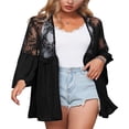 thumbnail image 3 of Women Lace Open Front Cardigan Casual Long Sleeve Crochet Sheer Mesh Ruffle Summer Cover Up Blouse Top, 3 of 6
