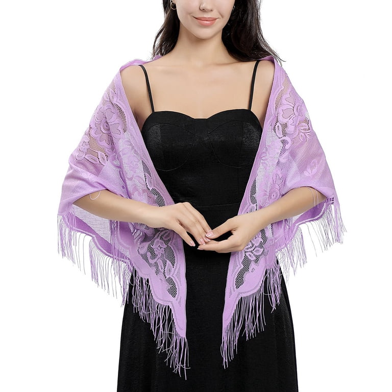Ladiery Triangle Lace Shawls and Wraps for Evening Dresses with Tassels for Evening Party Mesh Wedding Shawls