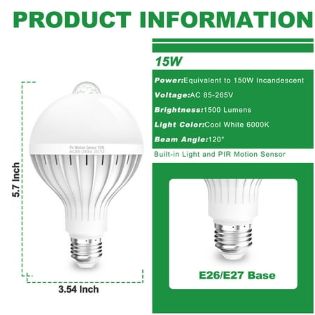

Liwarace Light Bulb E26/E27 Base 150Watts LED Infrared Motion Sensor Energy Saving Striped Models Light Bulb for Living Room