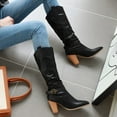 thumbnail image 4 of Fesfesfes Riding Boots For Women Shoes Winter Warm High Heel Slip-on Mid-calf Belt Buckle Casual Cowboy Knight US:5.5(36), 4 of 4